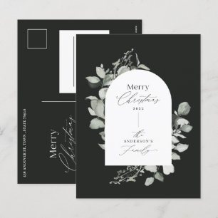 Eucalyptus modern elegant simple botanical black holiday postcard