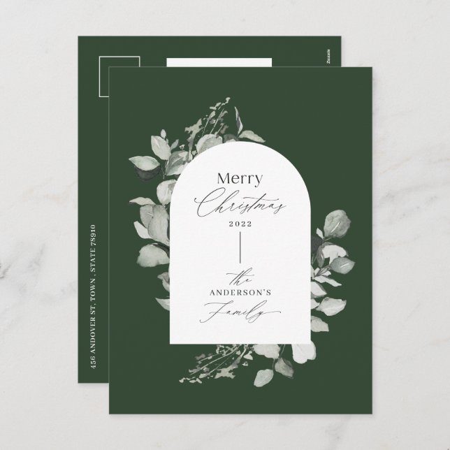 Eucalyptus modern elegant simple botanical holiday postcard (Front/Back)