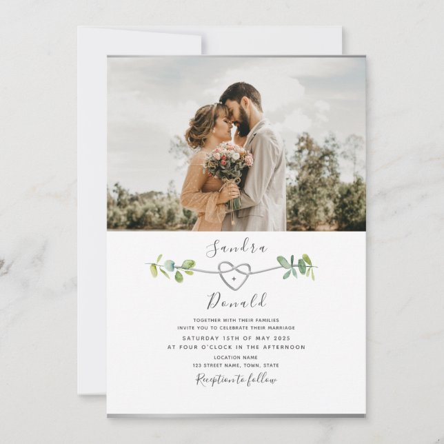 Eucalyptus Modern Photo Wedding Invitation (Front)