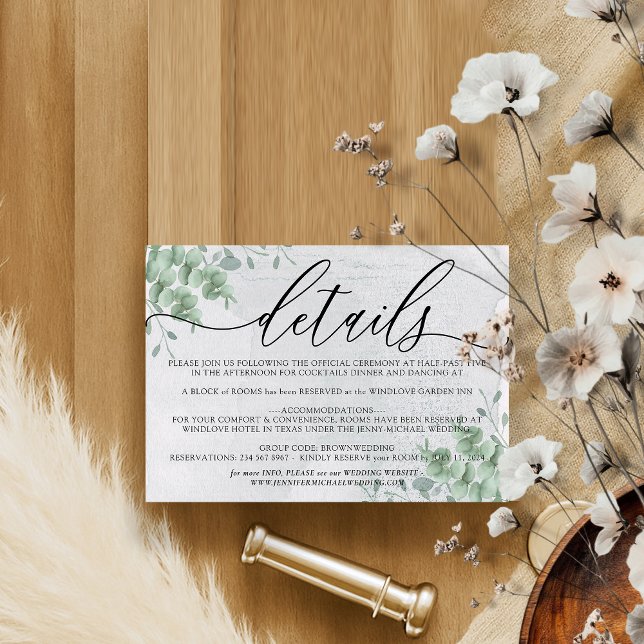 Eucalyptus Modern Wedding Accommodation Details RSVP Card (Creator Uploaded)