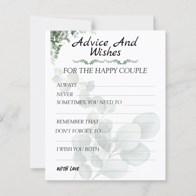 Eucalyptus Modern  Wedding Advice and Wishes (Front)