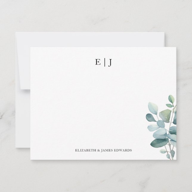 Eucalyptus Monogram Couple Initials Personalised Card (Front)