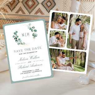 Eucalyptus Monogram Photo Collage Wedding Save The Date