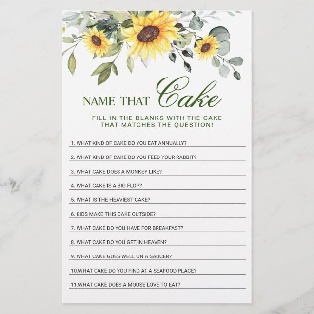 Eucalyptus Name That Cake Bridal Shower Game (Front)