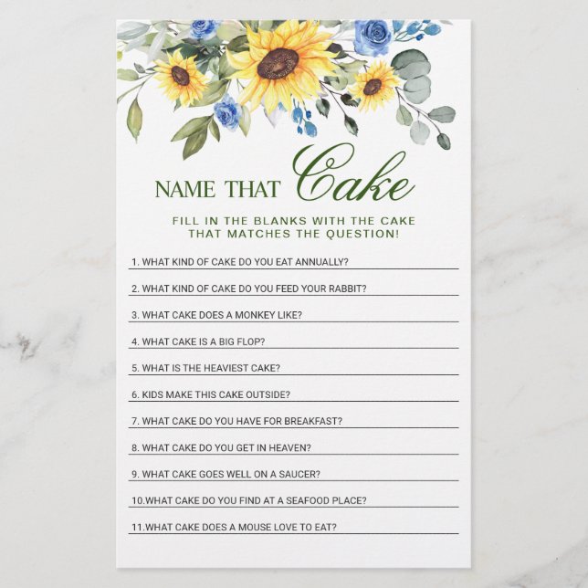 Eucalyptus Name That Cake Bridal Shower Game (Front)