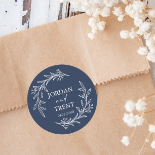 Eucalyptus Navy Blue Custom Wedding Stickers