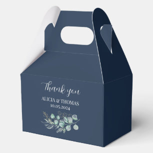 Eucalyptus Navy Blue Green Botanical Wedding  Favour Box