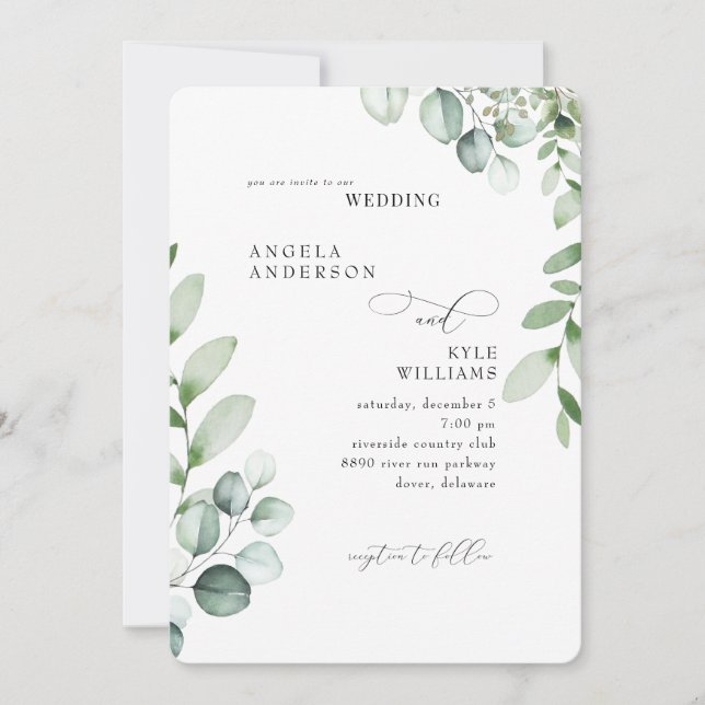 Eucalyptus No Parents Elegant Wedding Invitation (Front)