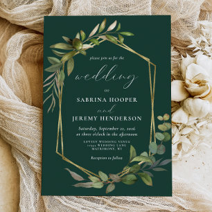 Eucalyptus Olive Greenery Gold Geo Emerald Green Invitation