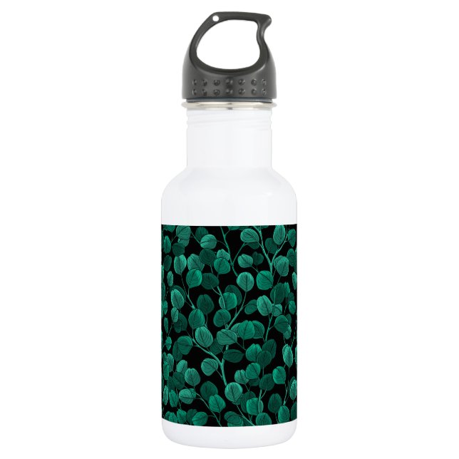 Eucalyptus on black 532 ml water bottle (Front)