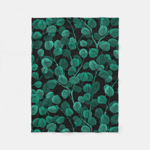 Eucalyptus on black fleece blanket