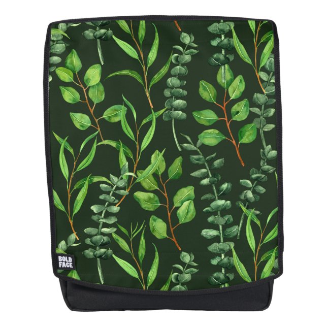 Eucalyptus  on dark green backpack (Front)