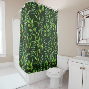 Eucalyptus on dark green shower curtain