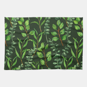 Eucalyptus  on dark green tea towel