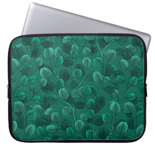 Eucalyptus on green laptop sleeve