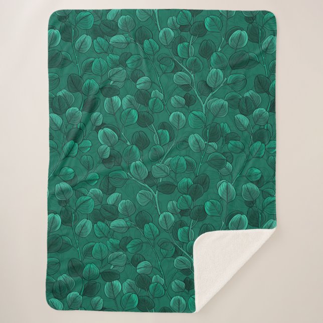 Eucalyptus on green sherpa blanket (Front)