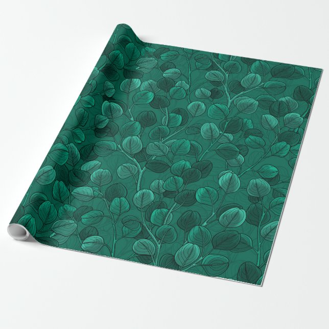 Eucalyptus on green wrapping paper (Unrolled)