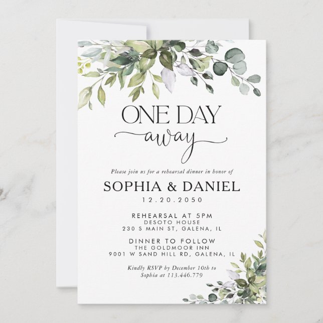 Eucalyptus One Day Away Invitation (Front)