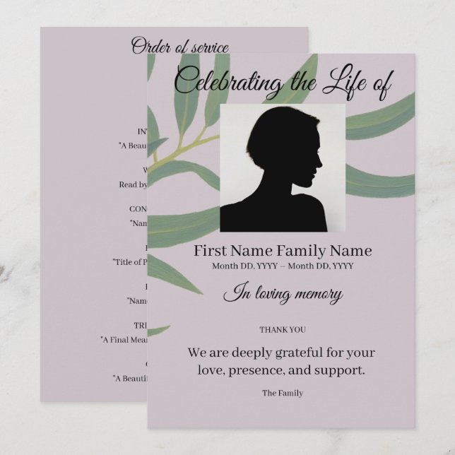 Eucalyptus order of service invitation (Front/Back)