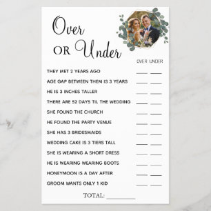 Eucalyptus Over or Under Bridal shower game card