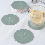 Eucalyptus | Oversized Script Monogram Wedding Round Paper Coaster<br><div class="desc">A beautiful typography based wedding coaster featuring your initials in tone on tone eucalyptus green oversized script lettering. Personalise with your initials,  then use the Design Tool to adjust size and positioning to create your custom monogram.</div>