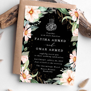 Eucalyptus Peach Floral Islamic Muslim Wedding Invitation
