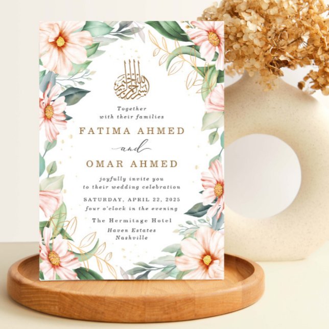 Eucalyptus Peach Floral Islamic Muslim Wedding Invitation (Creator Uploaded)