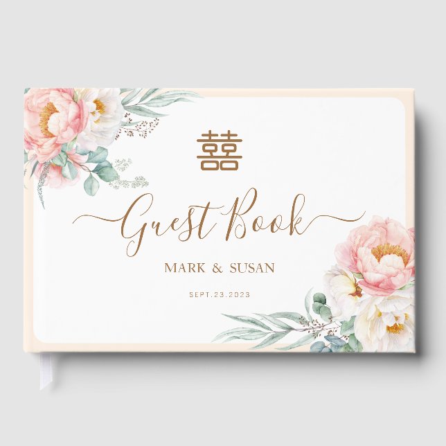 Eucalyptus Peonies Chinese Wedding Guest Book (Front)