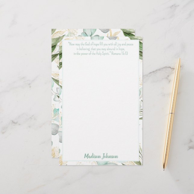 Eucalyptus Personalised Scripture Stationery (Front/Back In Situ)