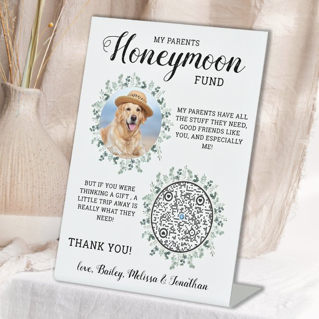 Eucalyptus Pet Wedding Dog Photo Honeymoon Fund Pedestal Sign (Creator Uploaded)