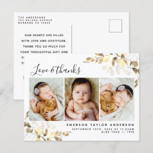 Eucalyptus Photo Baby Thank You Announcement Postcard