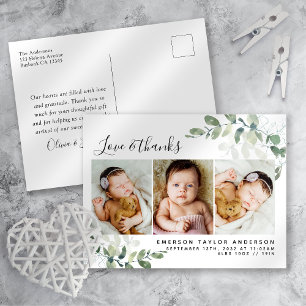 Eucalyptus Photo Baby Thank You Card