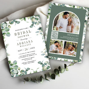 Eucalyptus Photo Collage QR Code Bridal Shower Invitation