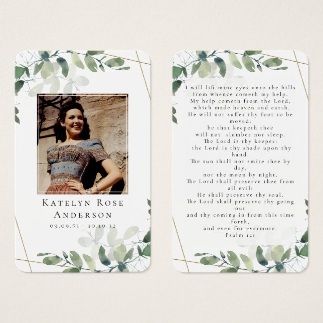 Eucalyptus Photo Funeral Memorial Prayer Card (Front & Back)