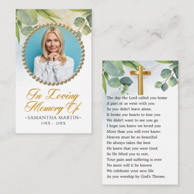 Eucalyptus Photo Funeral Prayer Card (Front/Back)