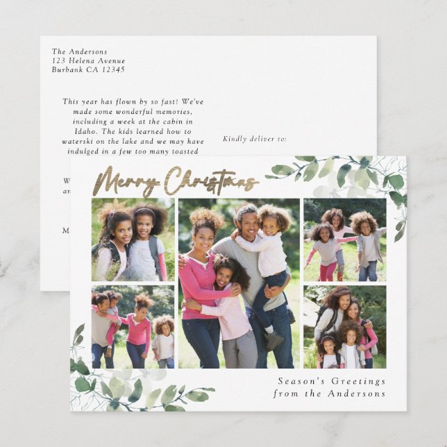 Eucalyptus Photo Gold Foil Merry Christmas  Holiday Postcard (Front/Back)