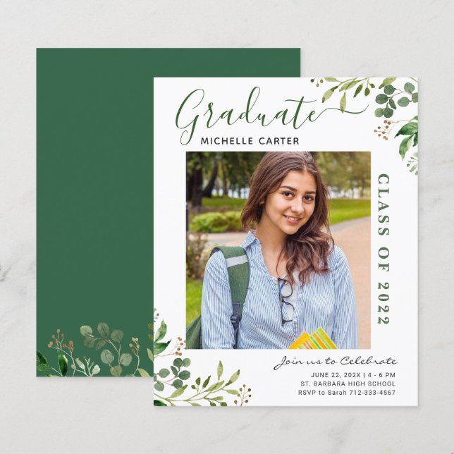 Eucalyptus Photo Graduation Announcement (Front/Back)