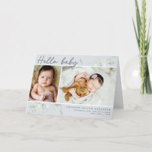 Eucalyptus Photo Hello Baby Birth Stats Folded Thank You Card