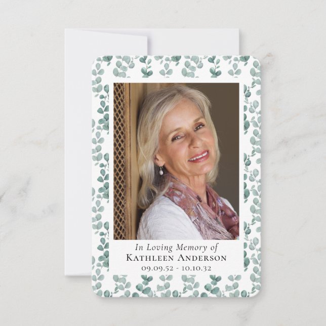 Eucalyptus Photo Memorial Prayer Card (Front)