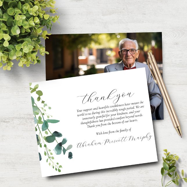 Eucalyptus Photo Memorial Thank You Card (Creator Uploaded)