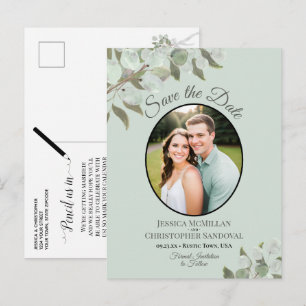 Eucalyptus & Photo Mint Wedding Save the Date Announcement Postcard