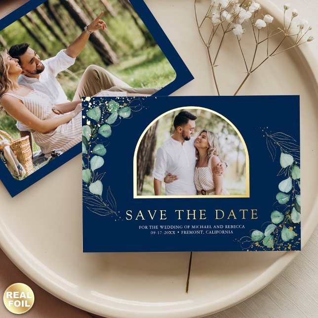Eucalyptus Photo Navy Wedding Save the Date (Creator Uploaded)