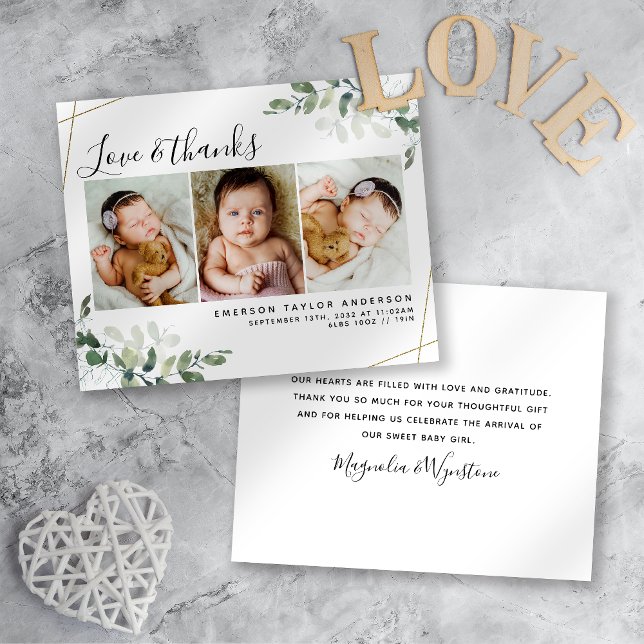 Eucalyptus Photo New Baby Thank You Card (Creator Uploaded)