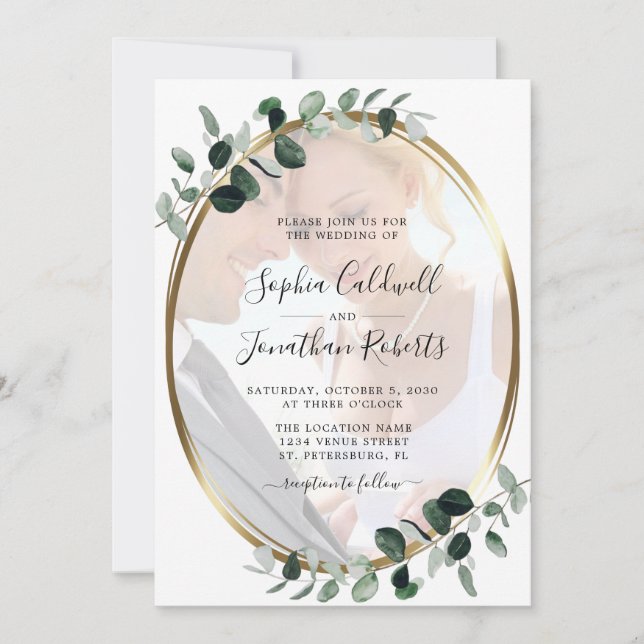 Eucalyptus Photo QR Code RSVP Wedding Invitation (Front)