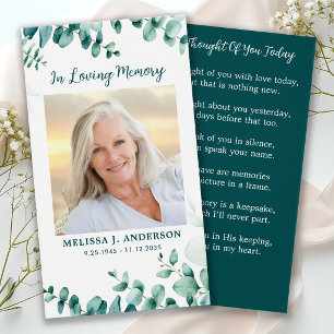 Eucalyptus Photo Sympathy Funeral Prayer Card