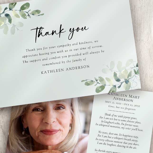 Eucalyptus Photo Sympathy Funeral  Thank You Card (Creator Uploaded)