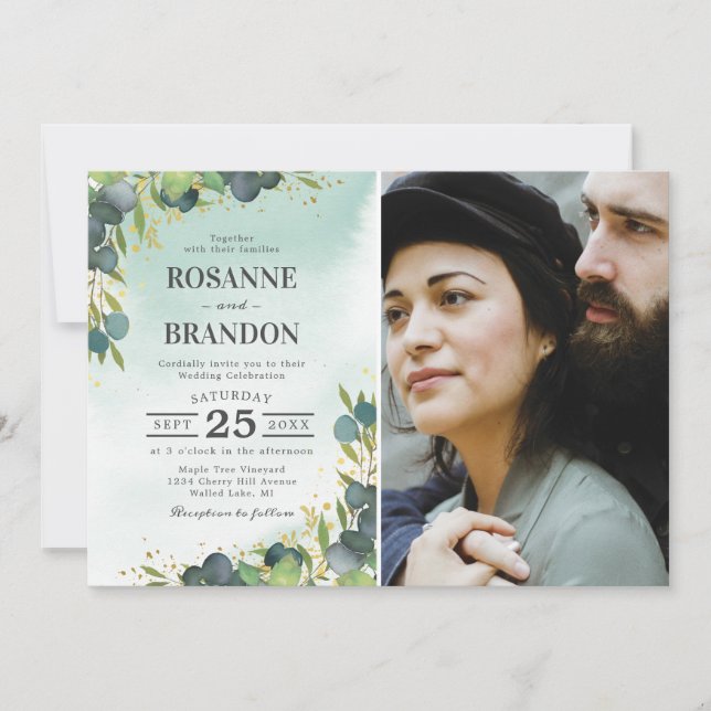 Eucalyptus Photo Wedding Invitation (Front)