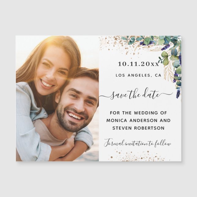 Eucalyptus photo wedding Save the Date magnet (Front)