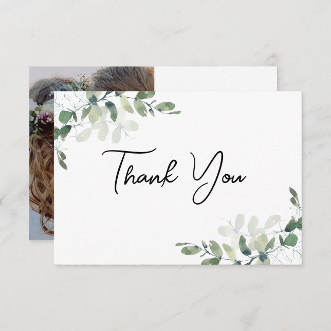 Eucalyptus Photo Wedding  Thank You Card (Front/Back)