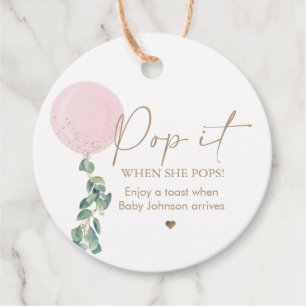Eucalyptus Pink Ballon Pop It When She Pops Favour Tags